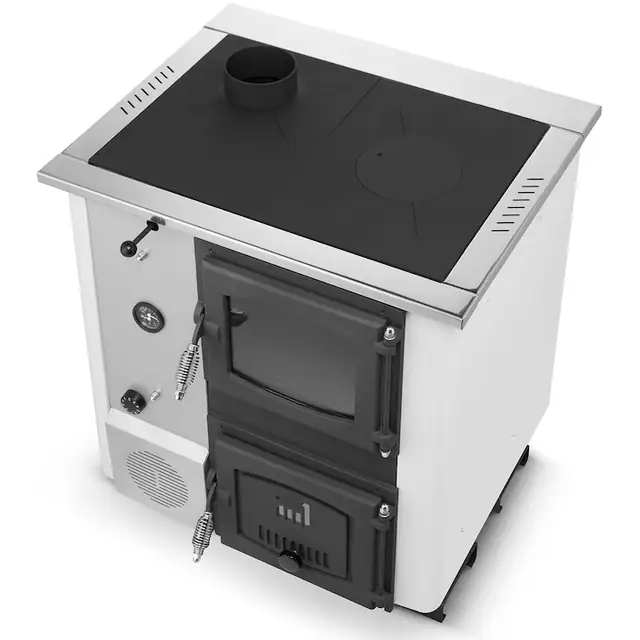 Soba tip centrala cu plita Tamara PLUS 30KW, ALB, fara cuptor