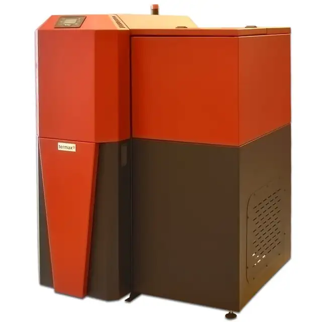 Centrala mixta lemn/pelet Termax Tera 28 kW, 185 mp, buncar peleti 95 kg, volum manta apa 75 litri, diametru cos Ø120 mm