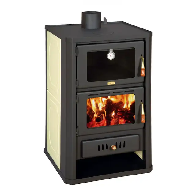 Termosemineu lemne, incalzire calorifere, PRITY FGW15, 15 kW calorifere, 5 kW emanatie, 6.3 kg/h, clasa A, cuptor cu geam