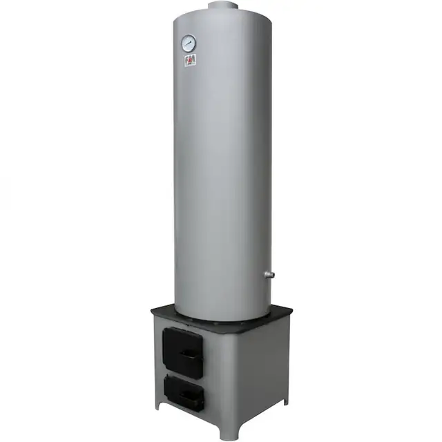 Ansamblu boiler cazan de tabla 70 litri si focar cu usa de tabla, cu sursa pe lemne