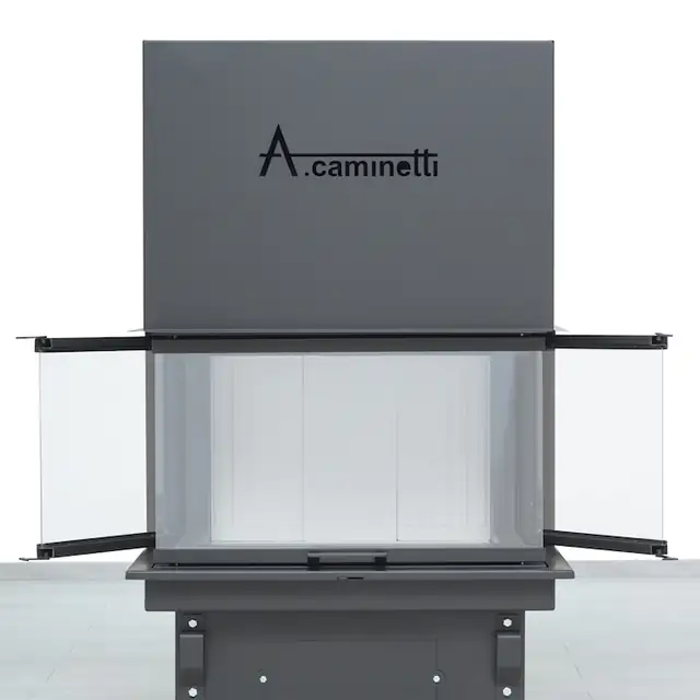 Semineu pe lemne A-Caminetti Crystal 80 Max, cu sticla pe 3 fete si usa ridicata, putere nominala 10 kW