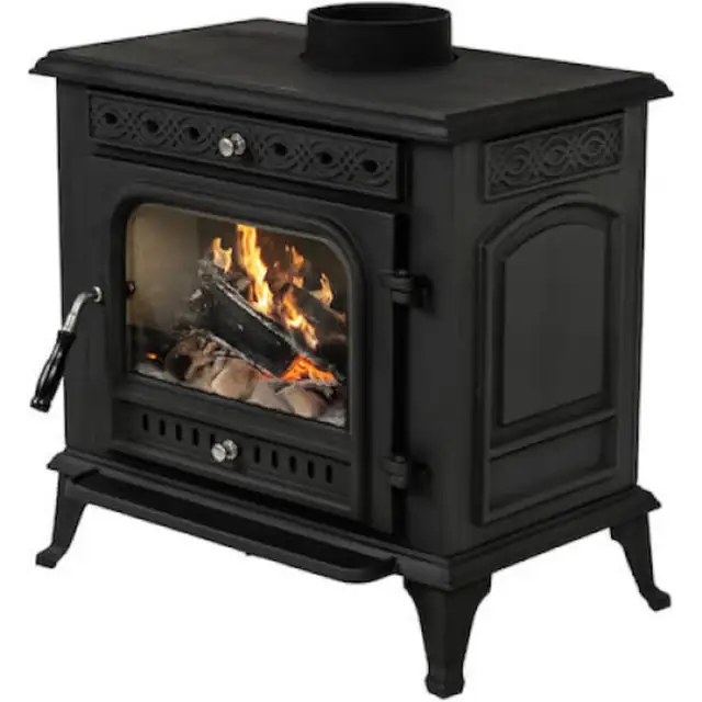 Semineu cu lemne din fonta Thunder Helios, combustibil lemn 10kW, Grosimea peretelui 8 mm, iesire de evacuare 160mm, 630x630x430 mm, Clasa de eficienta energetica: A, Negru