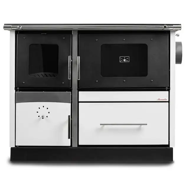 Termosoba pe lemn Termax Maria 35 kW din otel, evacuare pe stanga, cuptor, design modern si functional, 230 mp, Alb