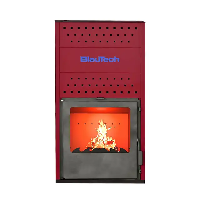 Termosemineu pe lemne 13.7 kW, pentru incalzire centrala, cu geam termoizolanta, rosu, BT-HIDRO15 R, BlauTech