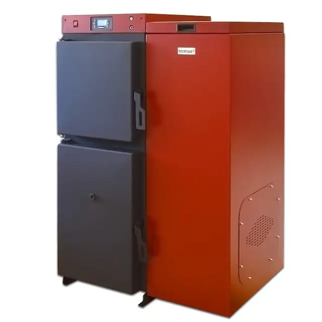 Centrala mixta lemn/pelet Termax Tera 40 kW, 265 mp, buncar peleti 120 kg, volum manta apa 100 litri, diametru cos Ø120 mm