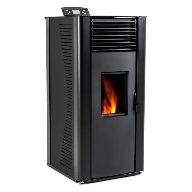 Semineu pe peleti Thunder Vayne-Black 12 KW, Capacitate de stocare de 25 kg, soba recomandat pentru 120 mp, Clasa de eficienta energetica: A+, Negru