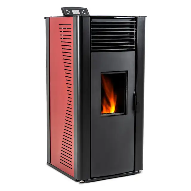 Semineu pe peleti Thunder Vayne-Red 12 KW, Capacitate de stocare de 25 kg, soba recomandat pentru 120 mp, Clasa de eficienta energetica: A+, Rosu