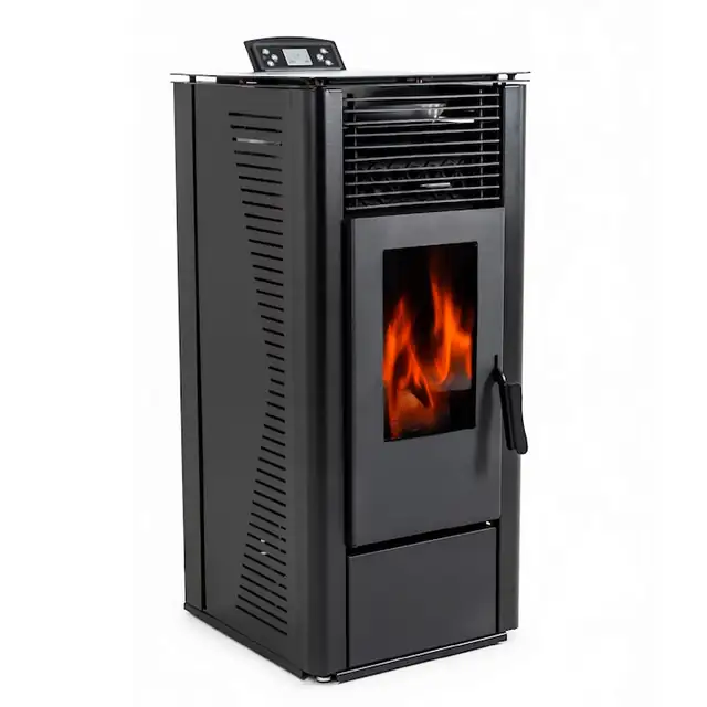 Semineu pe peleti Thunder Karmen-Black 10 KW, Capacitate de stocare de 22 kg, soba recomandat pentru 100 mp, Clasa de eficienta energetica: A+, Negru