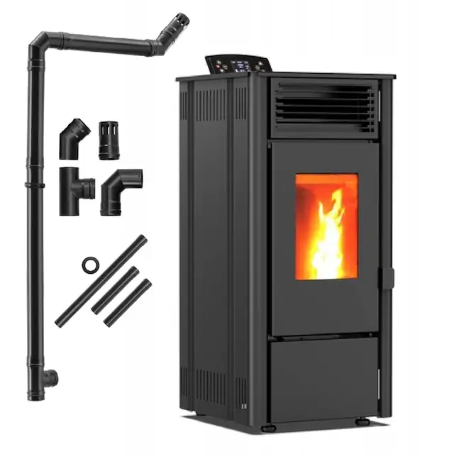 Semineu pe peleti Thunder Sophia-Black 8.1 KW, Capacitate de stocare de 16 kg, soba recomandat pentru 85 mp, Clasa de eficienta energetica: A+, Negru