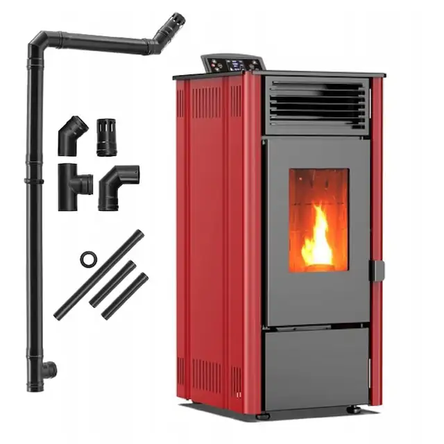 Semineu pe peleti Thunder Sophia-Red 8.1 KW, Capacitate de stocare de 16 kg, soba recomandat pentru 85 mp, Clasa de eficienta energetica: A+, Rosu