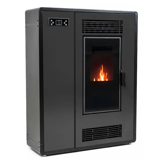 Semineu pe peleti Thunder Aria-Black 7.5 KW, Capacitate de stocare de 15 kg, soba recomandat pentru 80 mp, Clasa de eficienta energetica: A+, Negru