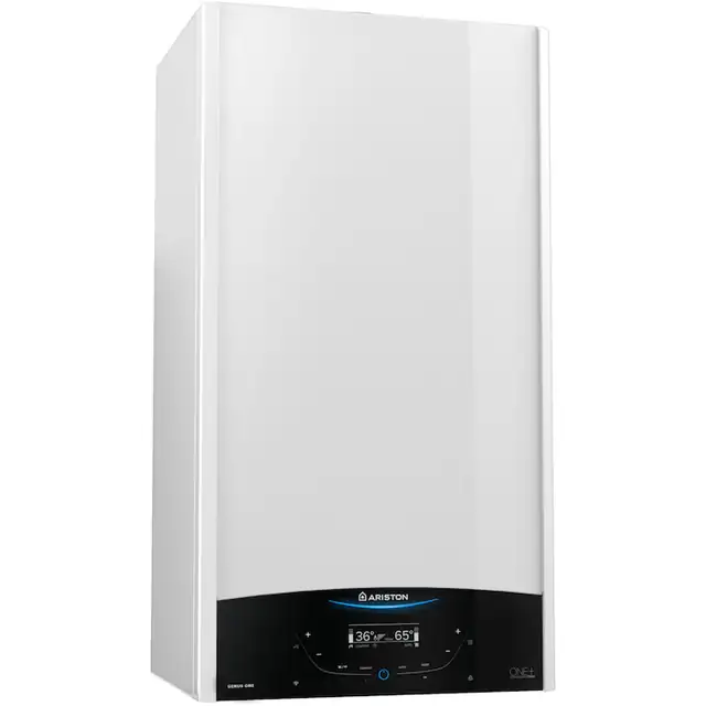 Centrala termica murala in condensare Ariston GENUS ONE+ 24, 24kW, gaz natural + GPL, meniu in limba romana, Ecran LCD tactil, schimbator caldura otel inoxidabil, clasa energetica A, fara kit inclus