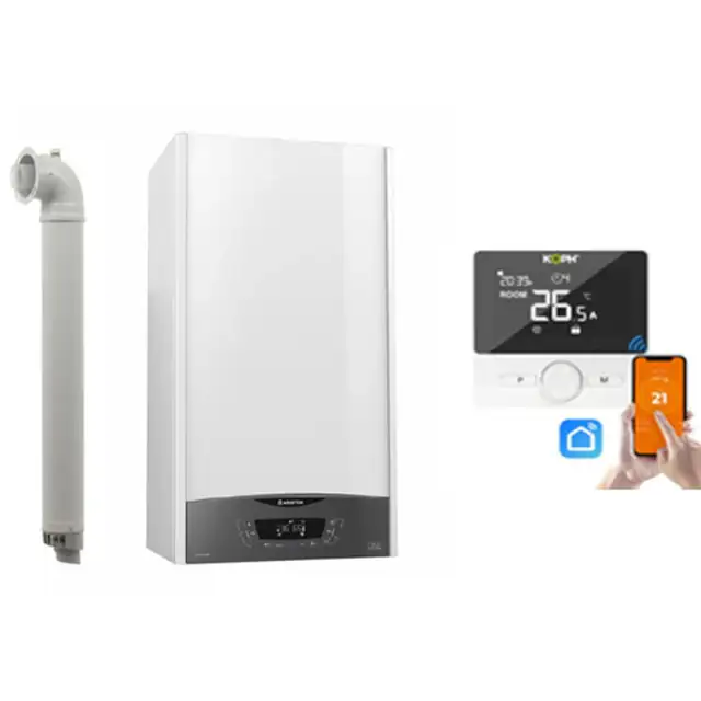 Centrala termică pe gaz/GPL Ariston Clas One 35 kW, Wi-Fi, cu kit evacuare inclus și termostat inteligent KOPH WT-25, set complet