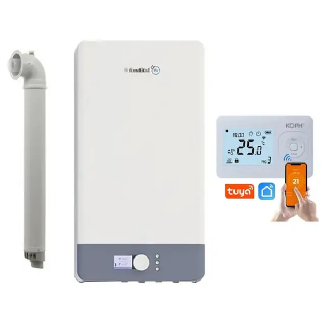 Centrala termica pe gaz Fondital Antea Next KC 26 kW, Clasa A, afisaj color, kit evacuare inclus, set cu termostat I302 Wireless