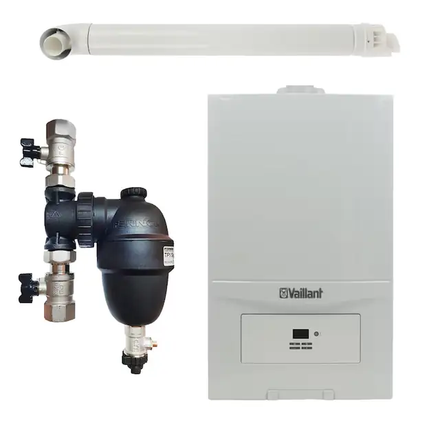 Pachet centrala termica Vaillant VUW 236/7-2 ecoTEC Pure 23 kW, gaz natural + GPL, murala, filtru antimagnetita Fernox F1 Sigma si kit evacuare RTM incluse