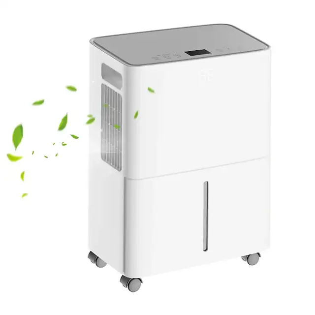Dezumidificator pentru casa, Uscator de aer compact, 12 l/zi, 11–20 m², 120 W, 220 V priza UE, Drenaj extern, Oprire automata, Transparent