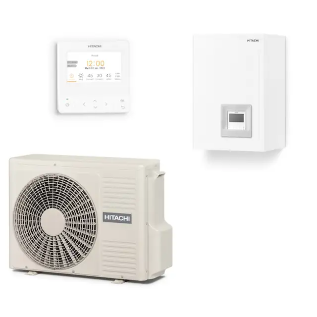 Pompa de caldura aer-apa, Hitachi, model Yutaki S Combi, Putere utila maxima incalzire 4.3 kW, tip split , clasa energetica A+++ / A++, alimentare monofazata, R32, Boiler integrat in unitatea interioara de 220 litri