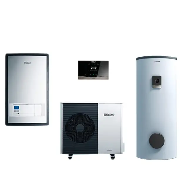 Pompa de caldura aer apa 5 kW aroTHERM split VWL 55/5 AS, 230V pentru 1 circuit incalzire/racire si ACM + Unitate interioara statie hidraulica VWL 57/5 IS (WH) + Buffer indirect VPS R100/1 M
