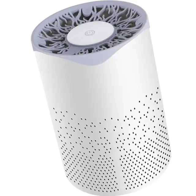 Purificator de aer portabil cu ultraviolete UV, filtru HEPA, dezodorizare, alb,118*118*180mm, silentios,360°, control touch, carbune activ, mini, Desktop de acasa, Eliminati fumul de mana a doua si formaldehida, Mic portabil