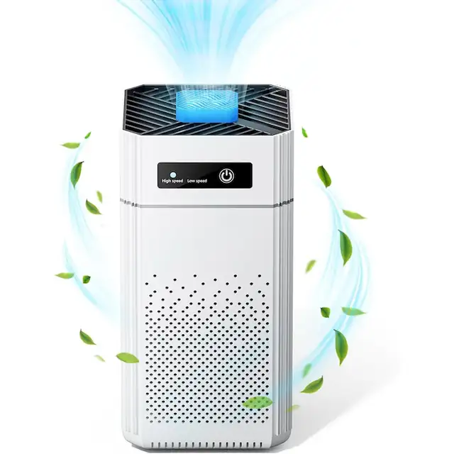 Purificator de aer portabil cu filtru HEPA, 12.5x12.5x24.5 cm, 3 moduri de operare, silentios 34 dB, incarcare USB, alb, ideal pentru birou si dormitor, eliminare praf si alergeni
