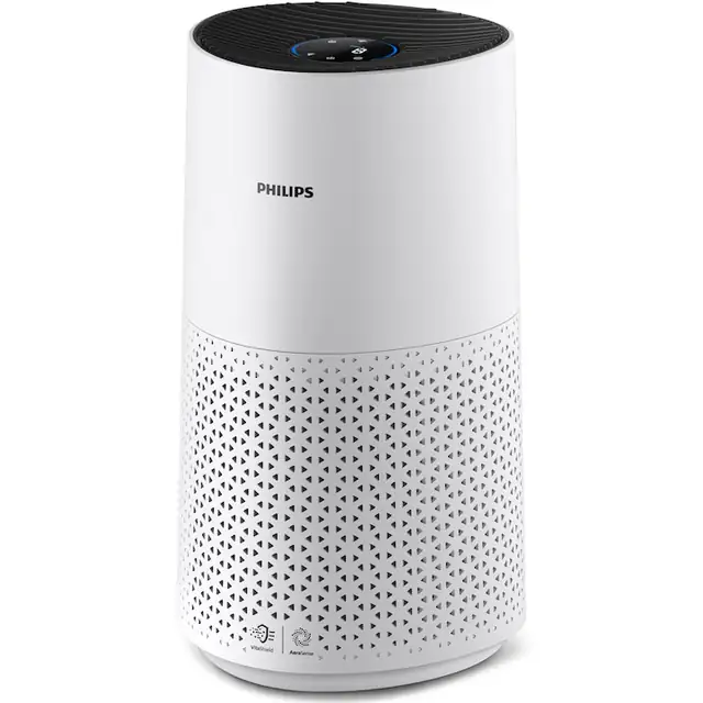 Purificator de aer Philips AC1715/10, seria 1000i, purifica incaperi de pana la 36 m², CADR 300 m3/h, 4 setari manuale de turtie (Nocturn, Turatia 1, 2, Turbo), filtre HEPA si cu carbon activ, conectat cu aplicatia Air+, Mod noctun, Alb