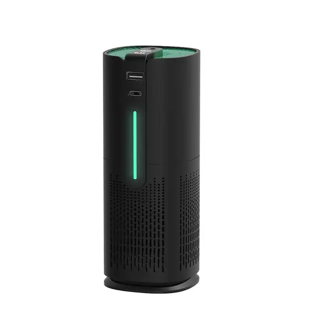 Purificator de aer, absorbant de fum cu eliberare de ioni negativi, portabil, filtru hepa cu filtrare in 3 etape a particulelor de pana la 0.3 microni, pentru hotel, autoturism, garaj, casa, litiu, incarcare USB, negru, 66 x 66.3 x 170.5mm