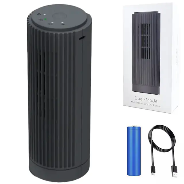 Mini Purificator de aer Dual cu Ozon³ si loni Negativi, SELERIS®, Portabil, Filtrare Nano, Fara Filtru Separat, 18.650mAh, Reincarcabil, USB Micro, Frigider, Masina, Birou, Toaleta, Dulap, Negru