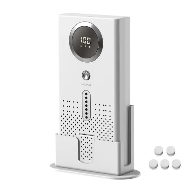 Purificator de aer, NAXSIR, Afisaj Digital, 3 trepte de viteza, 5 Tablete de aromaterapie, Carbon Activ, Elimina Fumul si Mirosurile, Incarcare USB, 5 W, Alb