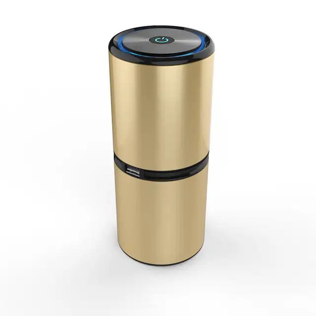 Purificator de aer portabil pentru masina Zouan, 12 milioane ioni negativi, USB, ultra-silent, aurie, 65mm x 153mm