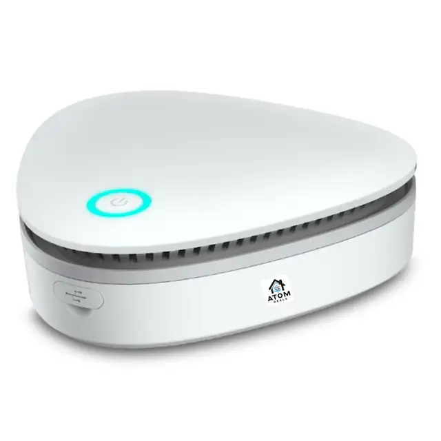 Sterilizator portabil cu ozon ATOM DEALS®️, purificator de aer pentru frigider, dulap, masina, birou, eliminare mirosuri si bacterii din spatiile animalelor de companie, reincarcabil USB, fara baterii, tehnologie UV, alb alpin