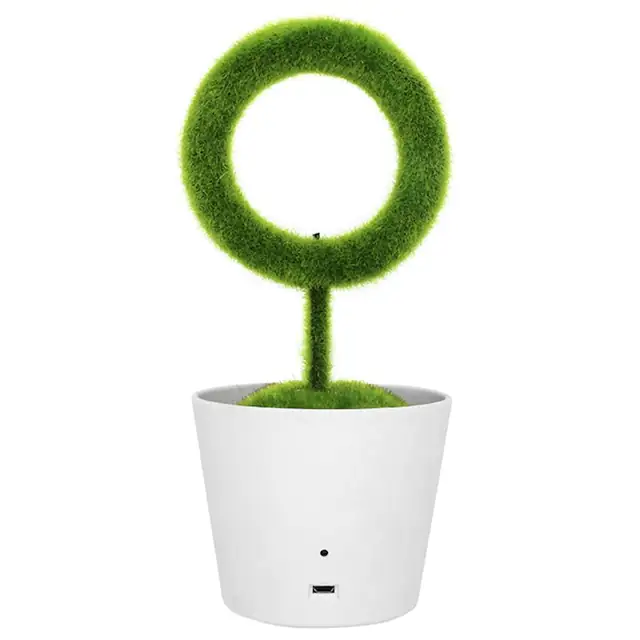 Purificator de aer acasa, planta artificiala in ghiveci verde, dormitor, pentru alergii fumatori mirosuri praf polen mucegai bacterii, bec cu LED, forma de planta, cerc, alb-verde