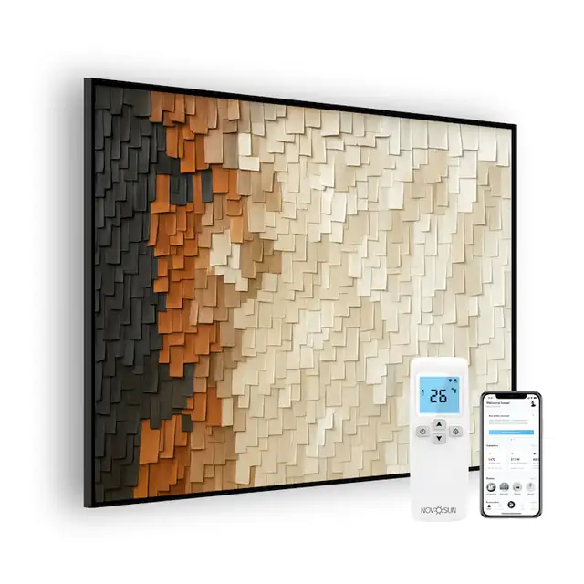 Panou radiant NovoSun ART 700W - Echoes of Wood cu Termostat Smart WiFi