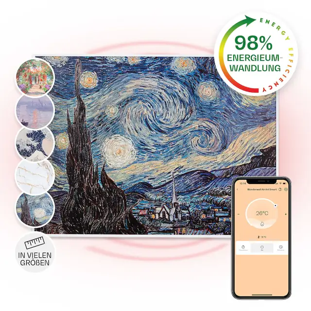 Klarstein, Wonderwall Air Art Smart, Incalzitor Cu Infrarosu, 80 X 60 Cm, 500 W, Aplicatie, Stele