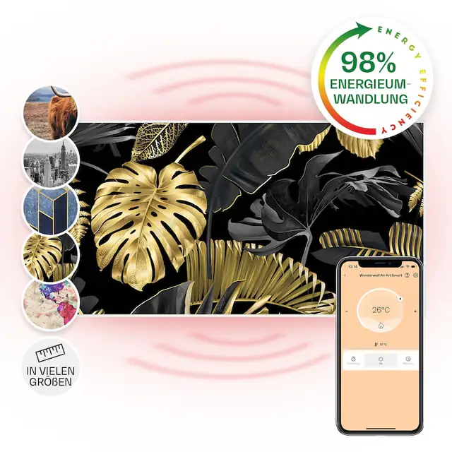 Panou radiant Klarstein, Wonderwall Air Art Smart, 700 W, frunza neagra, 120x60 cm