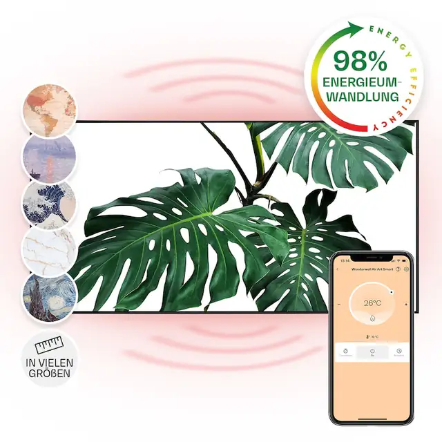 Panou radiant Klarstein Wonderwall Air Art Smart, 700 W, frunza verde, 120x60cm