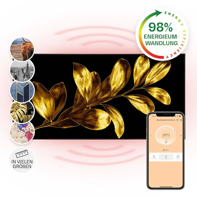 Panou radiant Klarstein Wonderwall Air Art Smart, 700 W, frunza aurie, 120x60cm, control prin aplicație