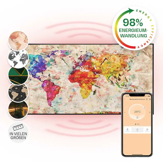 Panou radiant Klarstein Air Art Smart, infraroșu, 700 W, harta colorată, 120x60 cm