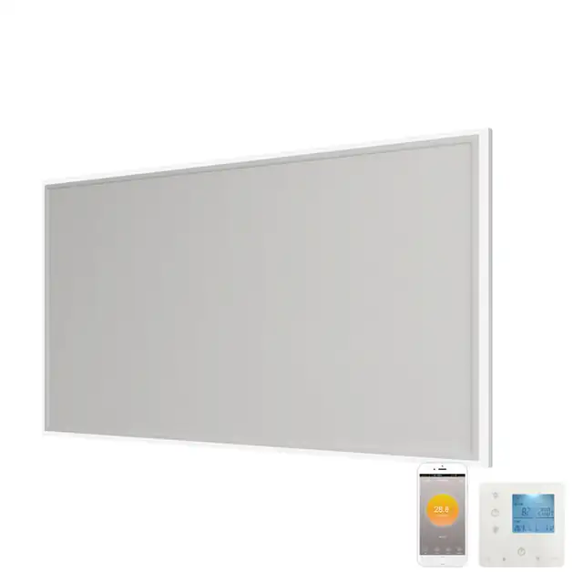 Panou Radiant Infrarosu Ambianzza HH12060 LED WIFI, de Tavan, Alb, 1280x630x35 mm, 800 W, cu Lumina LED 54W, dimmabil RGB, cu cronotermostat Wifi incorporat comandat wireless/telecomanda