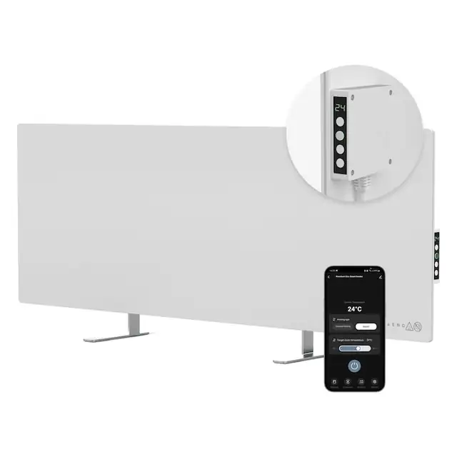 Incalzitor electric AGH0003S, AENO Premium Eco Smart LED, 700W, economie de energie, sticla calita, incalzire cu raze infrarosii + convectie, WiFi, pardoseala/perete, alb, pentru uz in incapere