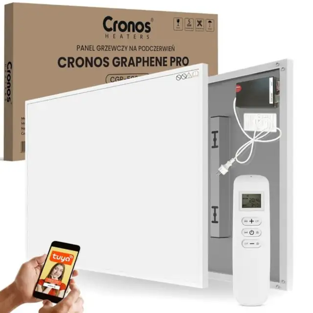 Panou radiant Cronos, model Grafen PRO CGP-580TWP, 580W, alb, 905x605x22mm, cu WiFi si telecomanda