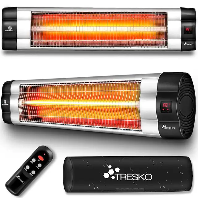 Radiator de perete cu infrarosu, 2500W, cu telecomanda, 3 trepte de caldura, interior/exterior, negru/argintiu, 87 x 18 x 9 cm