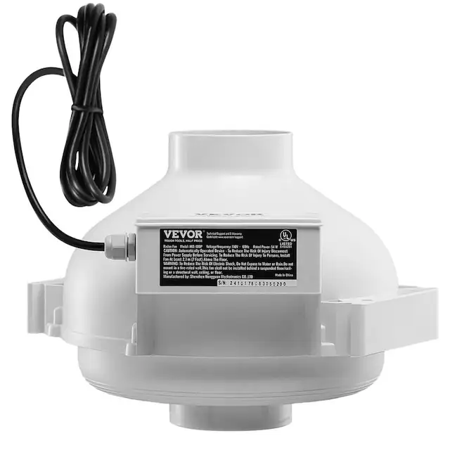 Sistem de ventilatie VEVOR, ventilator de mitigare a radonului 4-4.5 inch, 190 CFM, dimensiuni 305x320x235 mm, putere 75 W