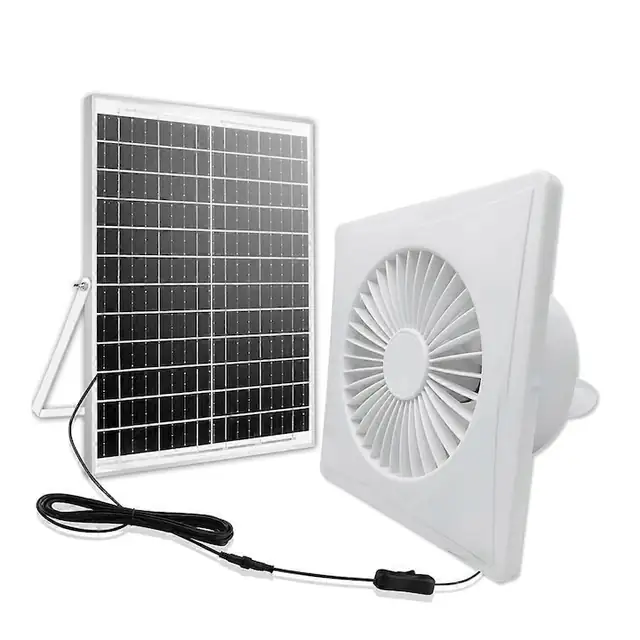 Ventilator de evacuare 6 inch, alb, cu panou solar, eficienta energetica, motor din cupru