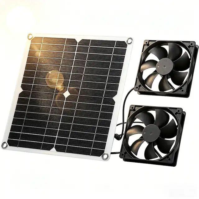 Ventilator de evacuare cu panou solar, Bedee®, 12W，ventilator dublu, rezistent la intemperii, cu ventilator dublu DC，Negru