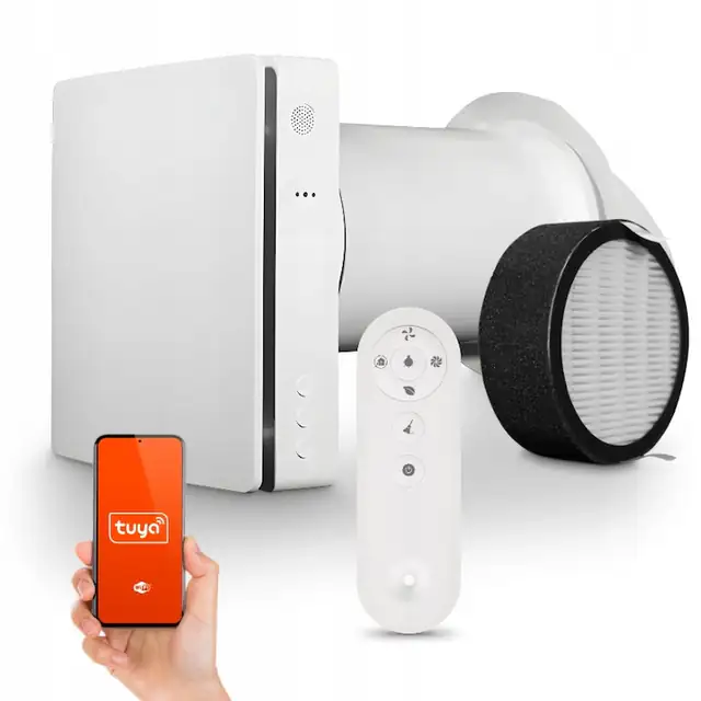 Recuperator de perete GOMEDIA AV-TTW5-W, Wi-Fi cu aplicatia Tuya, debit 60 m³/h, filtru F7+G3, alb, 1 buc